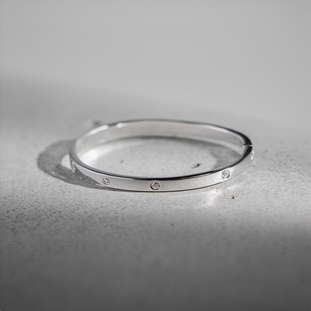 Pulsera Blanca Banda Fina - Plata