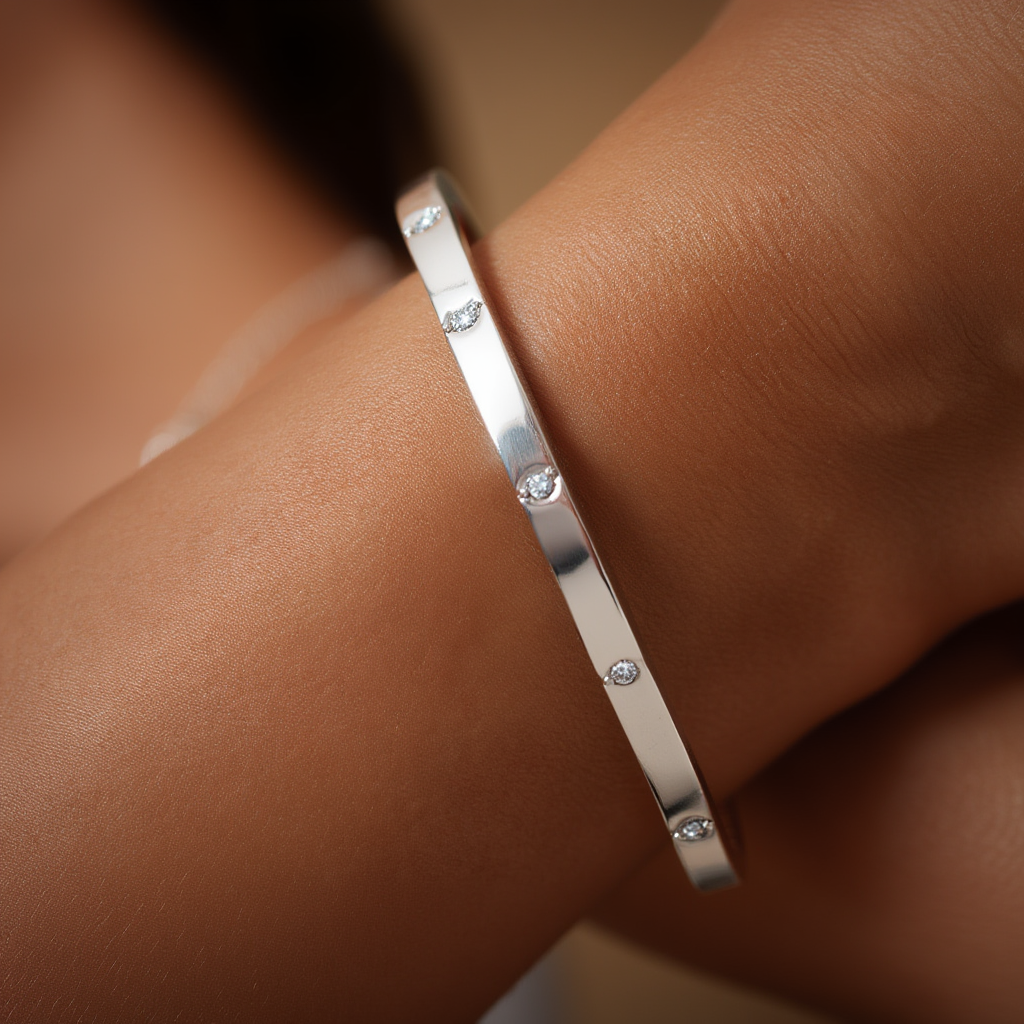 Pulsera Blanca Banda Fina - Plata