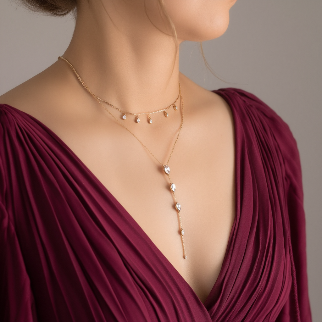 Dainty Crystals Y-Shape Necklace Sterling Silver