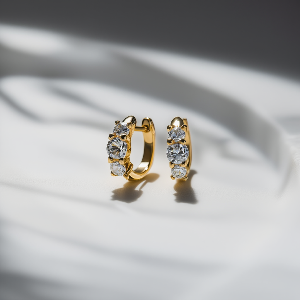 Three Stone Huggie Hoops