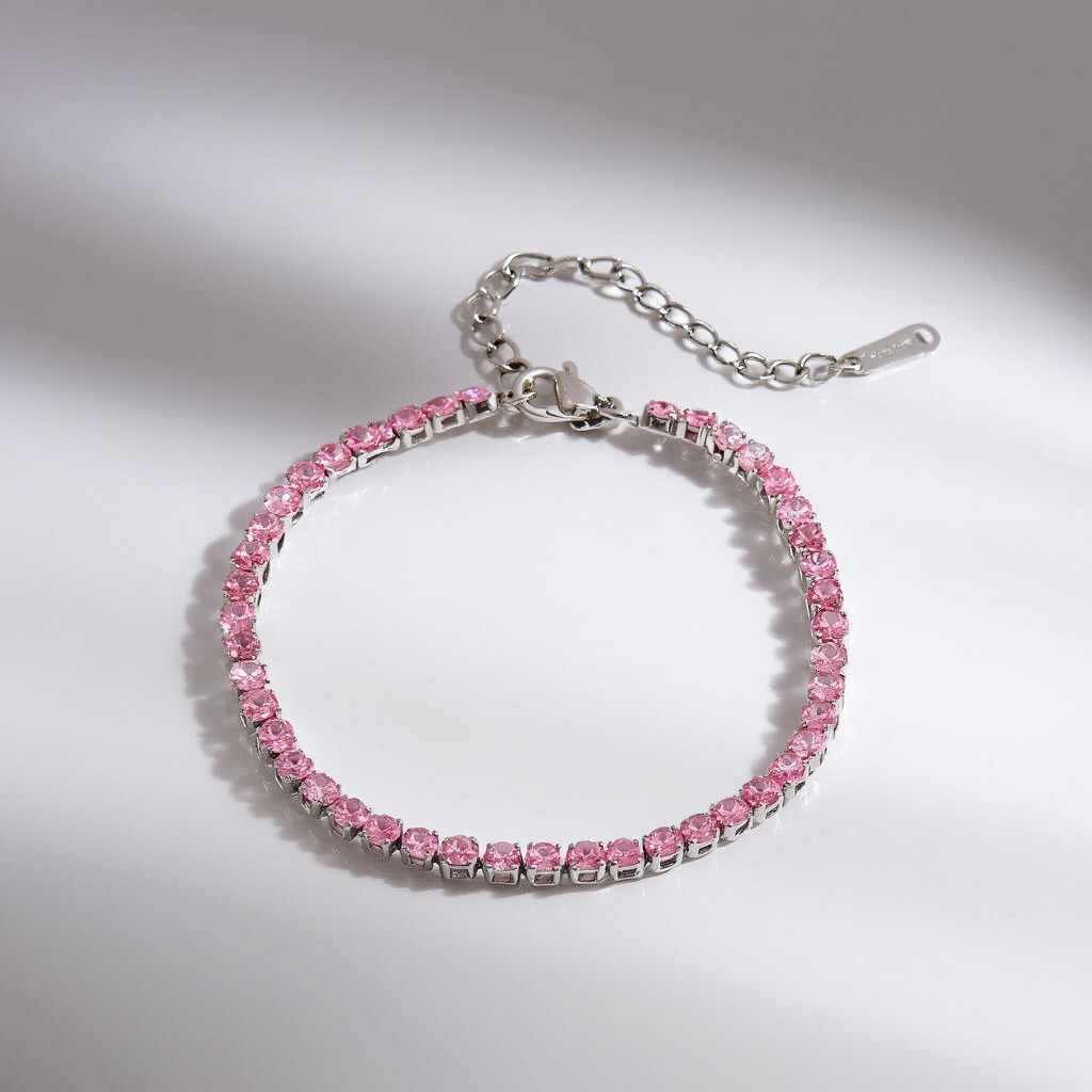Pink Tennis Bracelet Silver