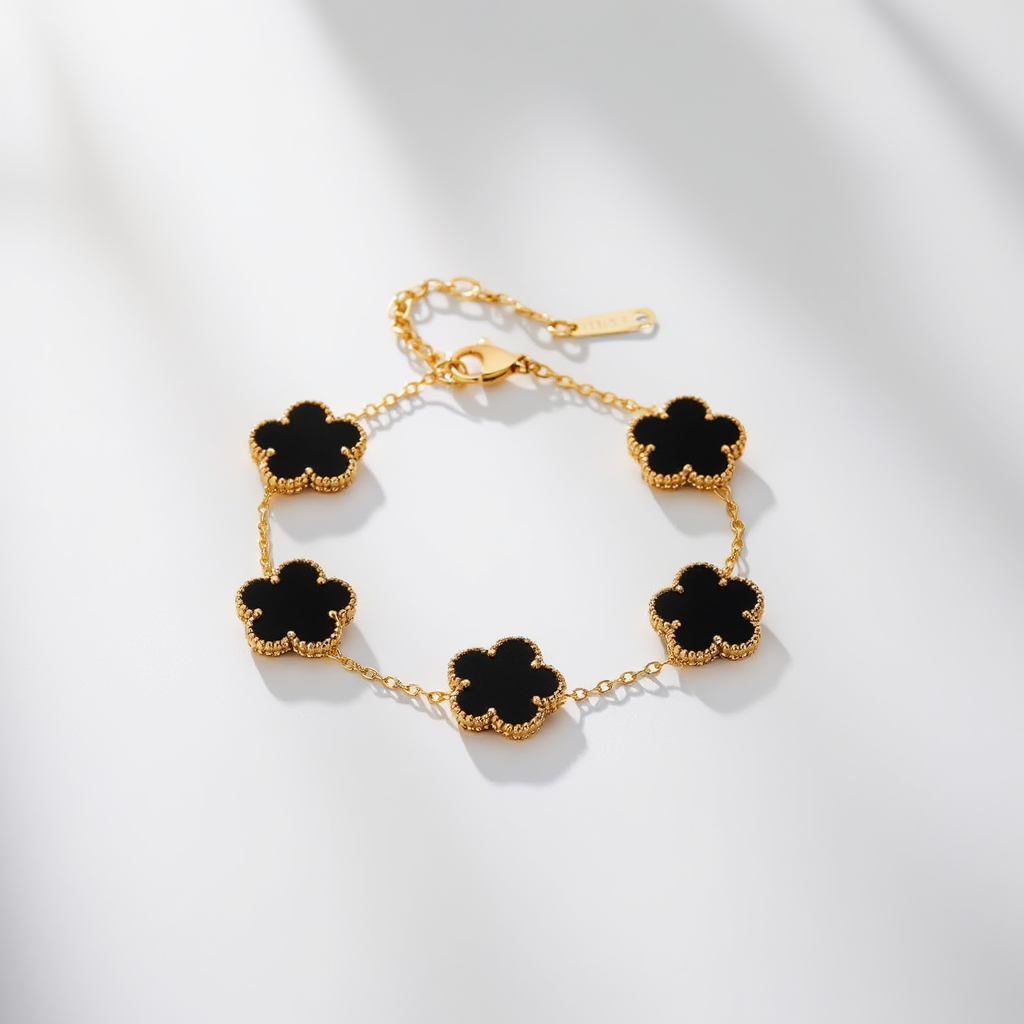 Flower Clover Bracelet Black