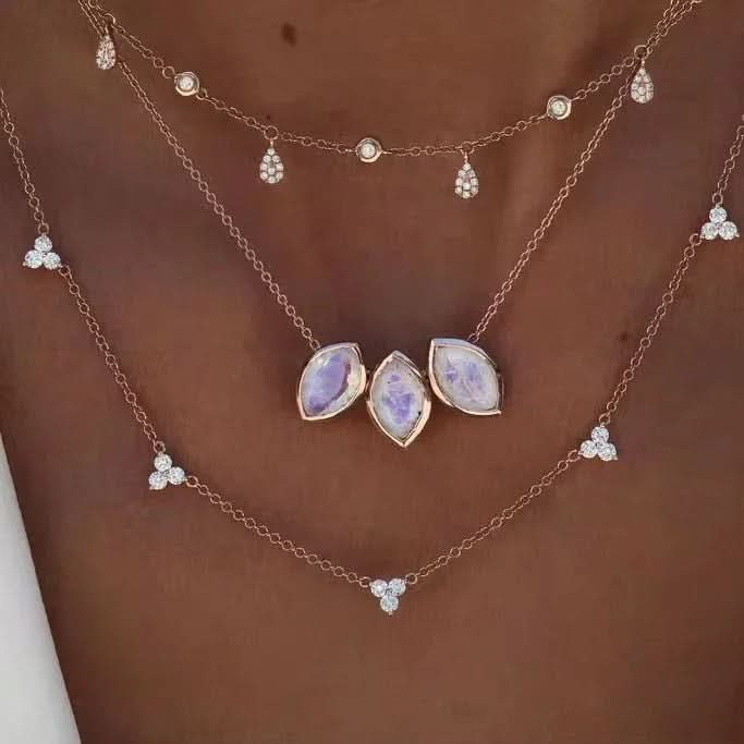 925 Sterling Silver Necklace Trio Diamante - AYUNA