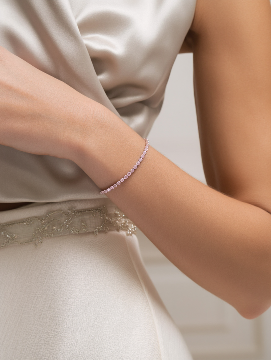 Pink Tennis Bracelet Silver