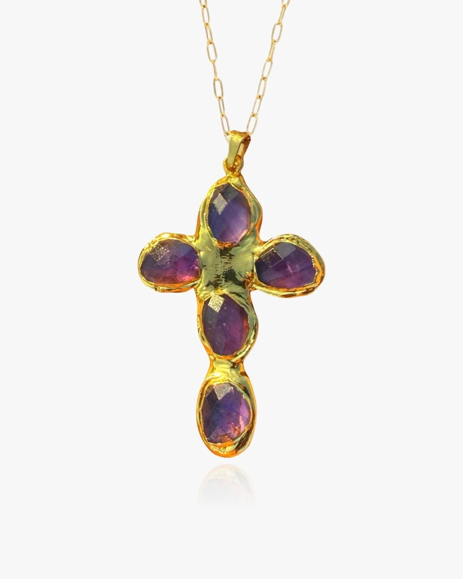 Amethyst Molten Cross Necklace - AYUNA