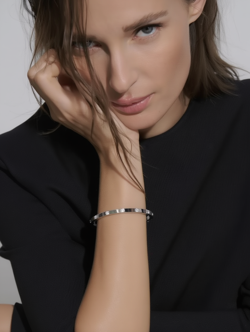 Pulsera Blanca Banda Fina - Plata