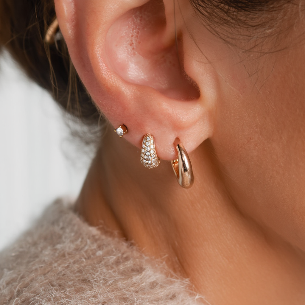 10mm Pave Basket Huggies