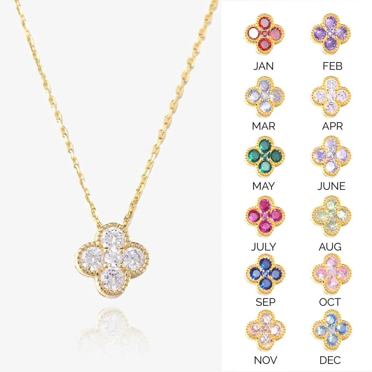 Clover Birthstone Necklace Sterling Silver - AYUNA