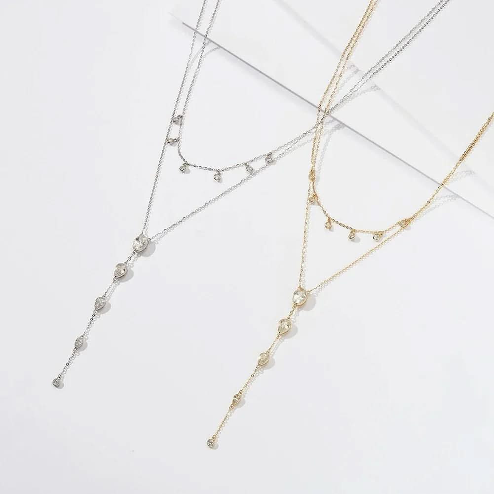 Dainty Crystals Y - Shape Necklace Sterling Silver - AYUNA