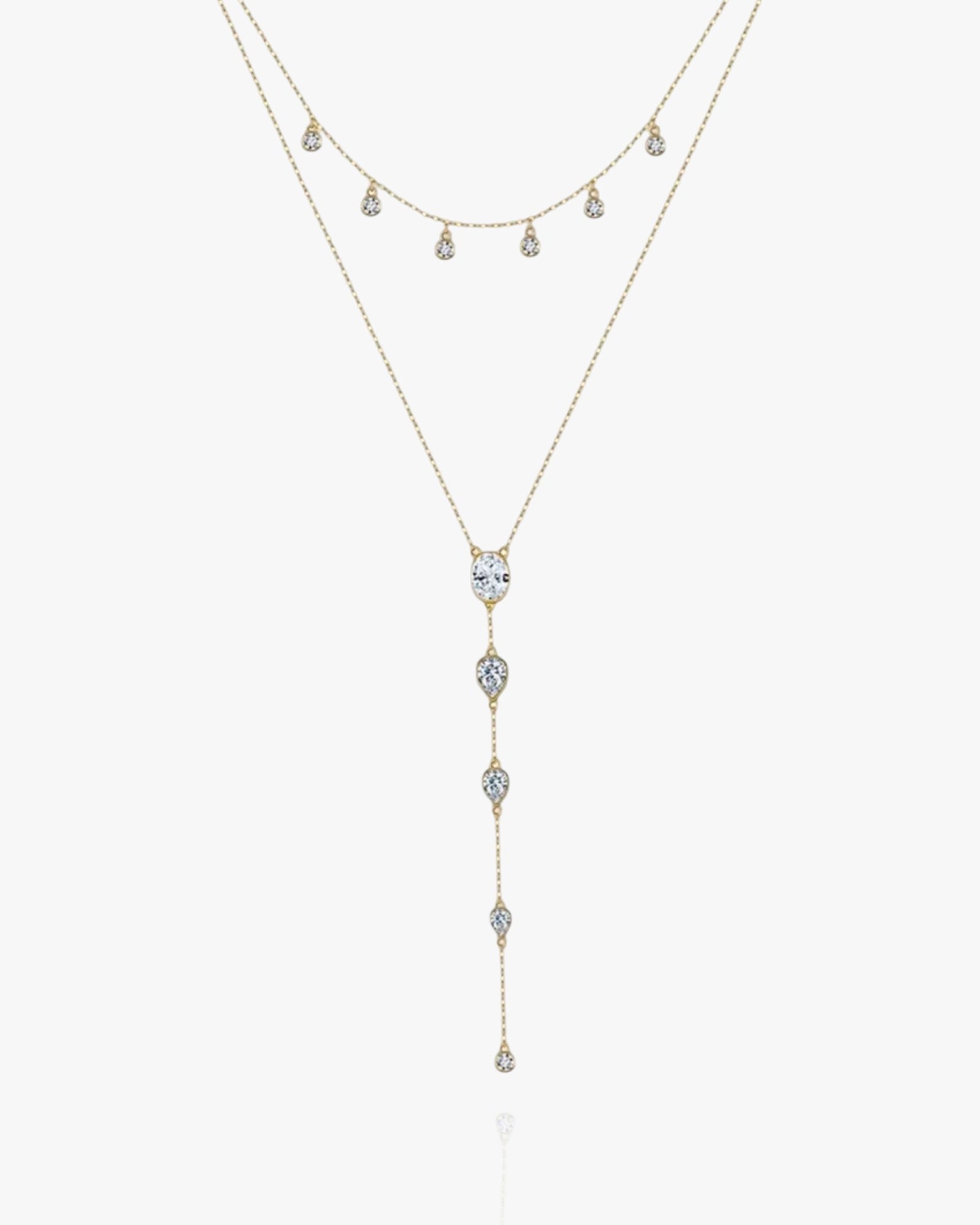 Dainty Crystals Y - Shape Necklace Sterling Silver - AYUNA