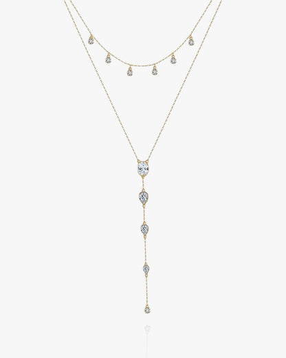 Dainty Crystals Y - Shape Necklace Sterling Silver - AYUNA