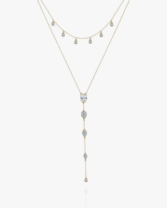 Dainty Crystals Y - Shape Necklace Sterling Silver - AYUNA