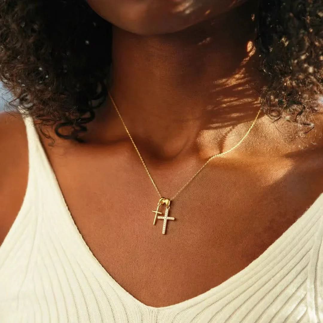 Dainty Double Cross Necklace - AYUNA