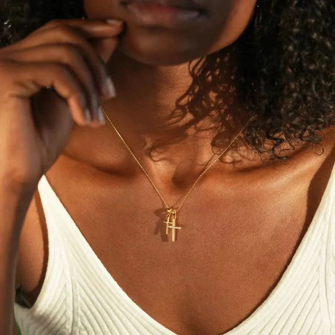 Dainty Double Cross Necklace - AYUNA