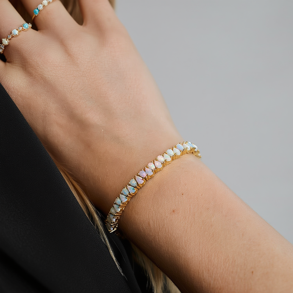 Pastel Opal Bracelet Sterling Silver