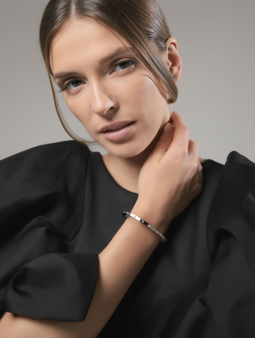 Pulsera Blanca Banda Fina - Plata