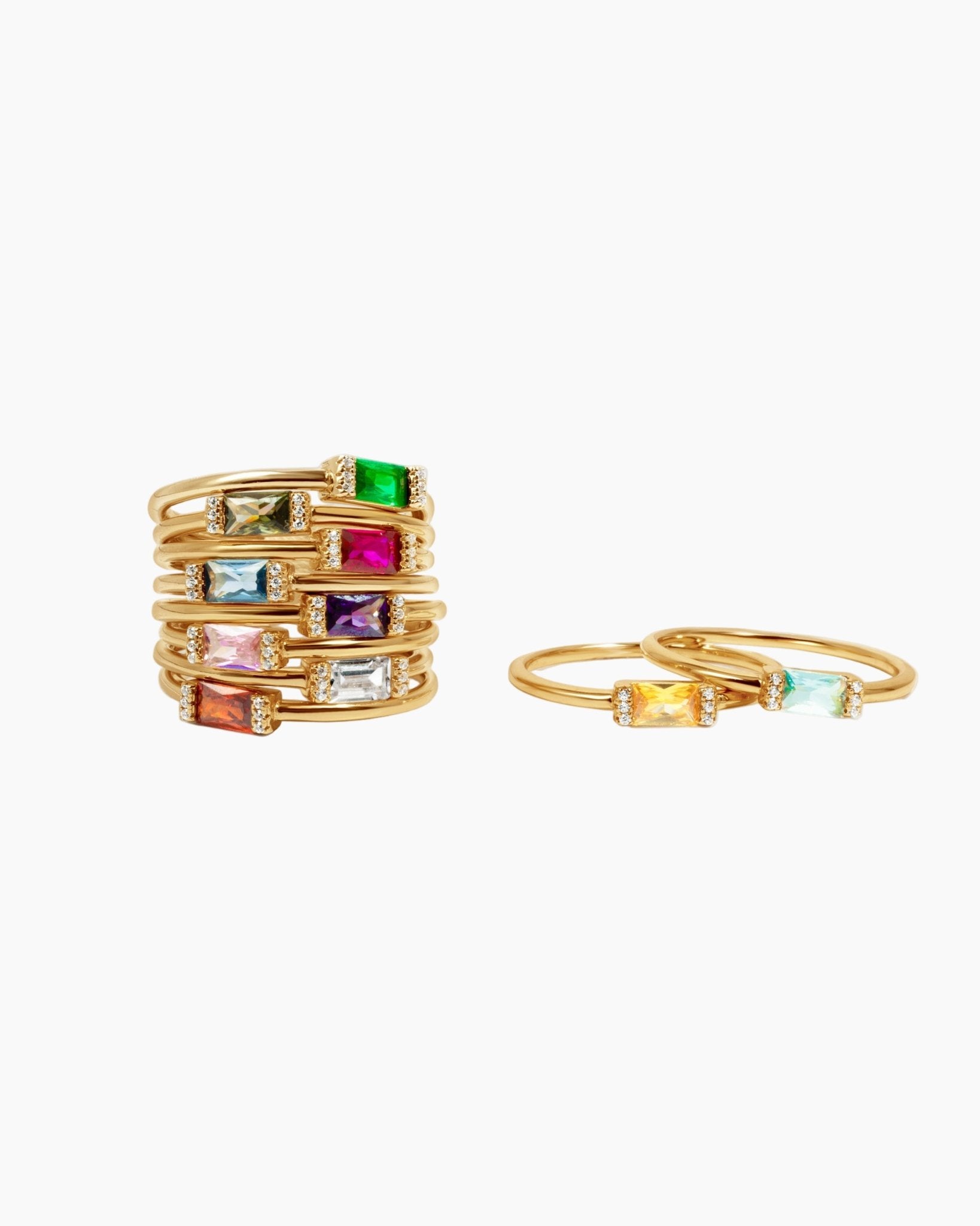 Gold Simple Baguette Birthstone Rings - AYUNA
