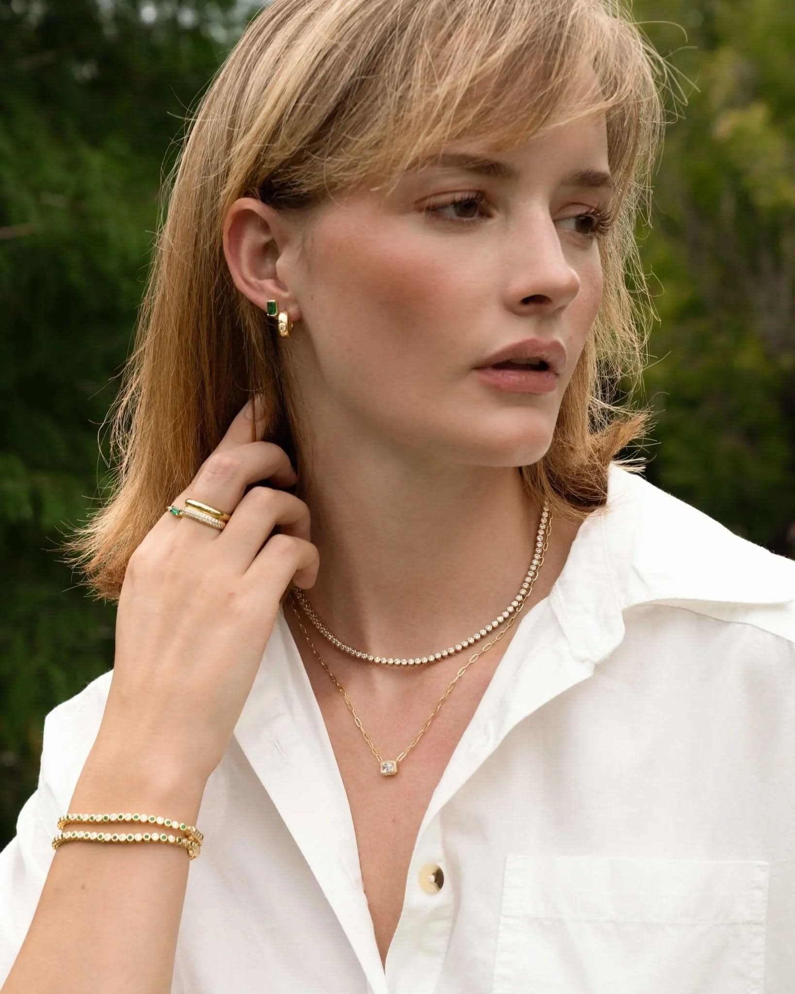 Halo Baguette Necklace w/ Paperclip Chain - AYUNA