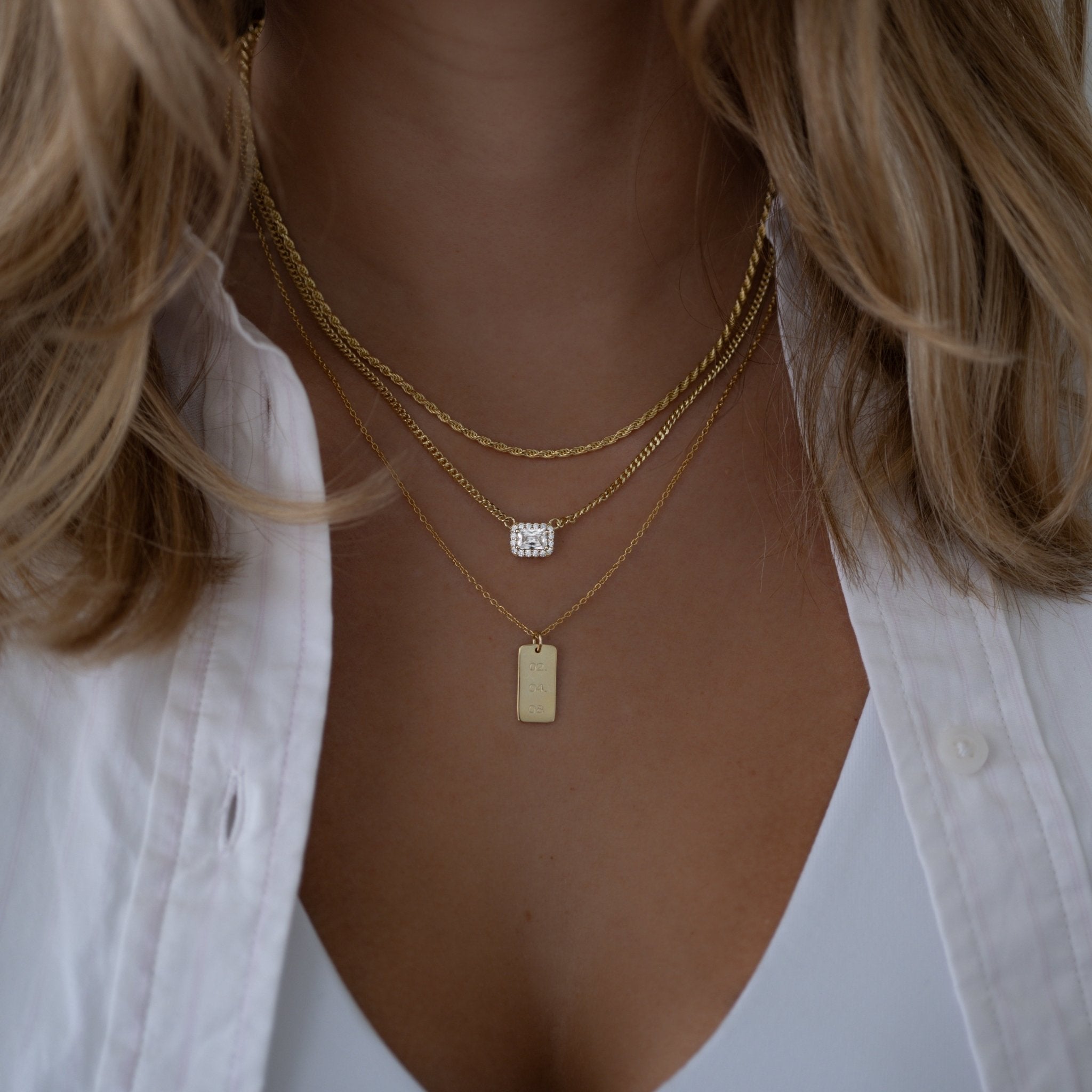 Halo Emerald Cut Necklace on Cuban Chain - AYUNA