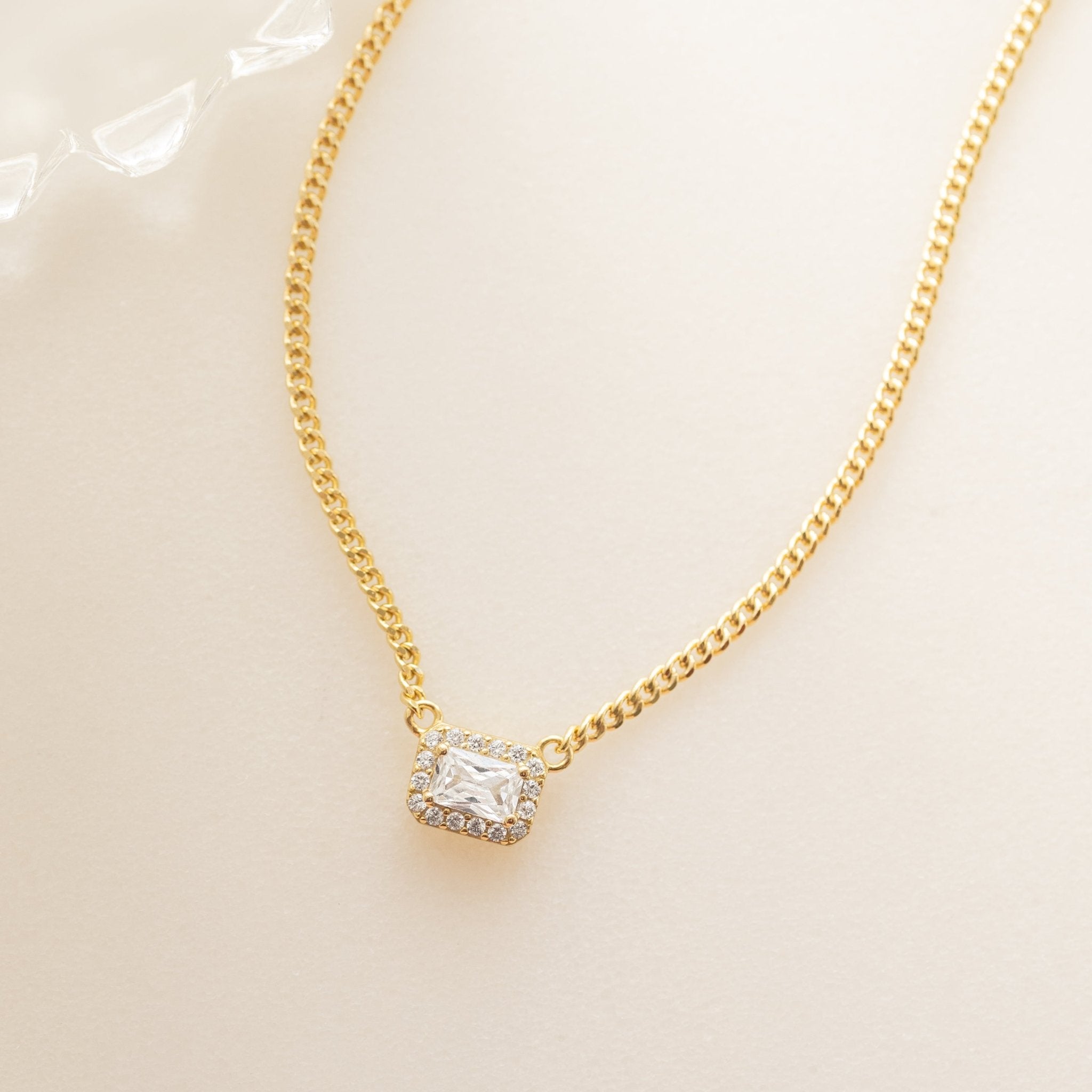 Halo Emerald Cut Necklace on Cuban Chain - AYUNA