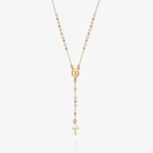 Mary Rosary Lariat Cross Necklace - AYUNA