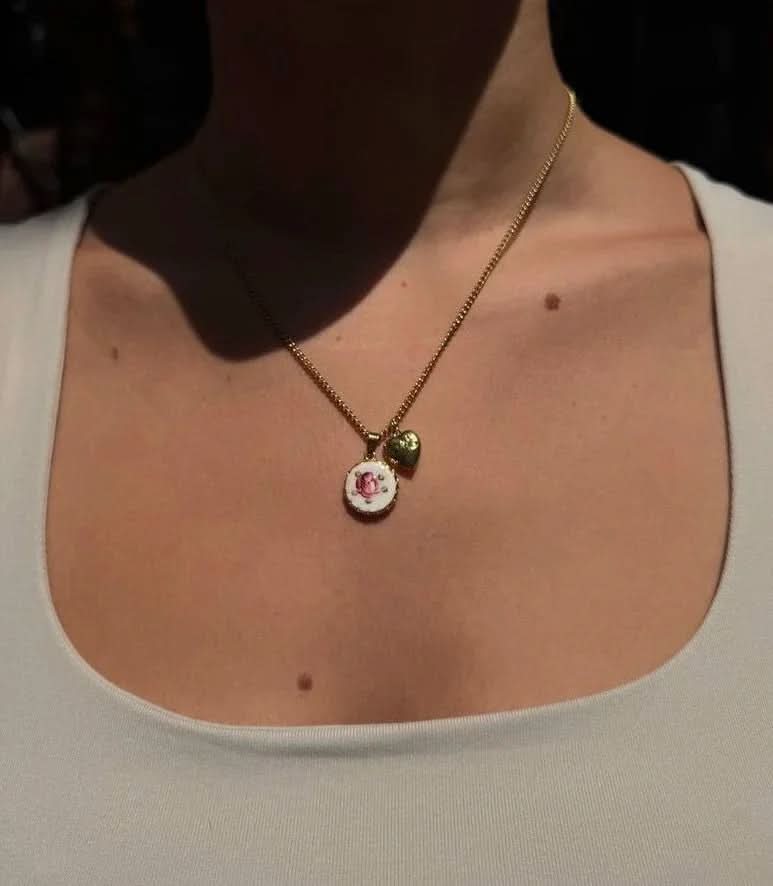 Porcelain Rose Necklace - Hand - Painted - AYUNA