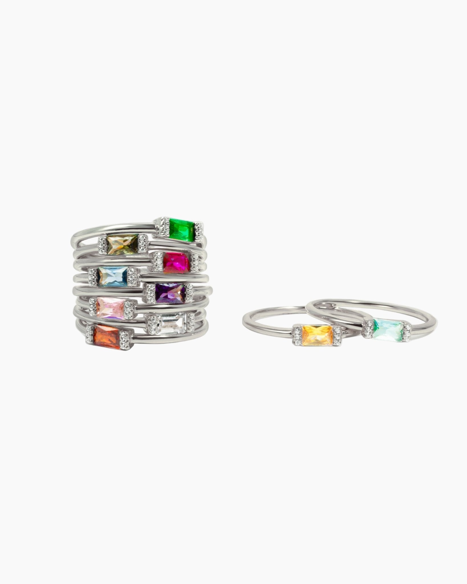 Silver Simple Baguette Birthstone Rings - AYUNA