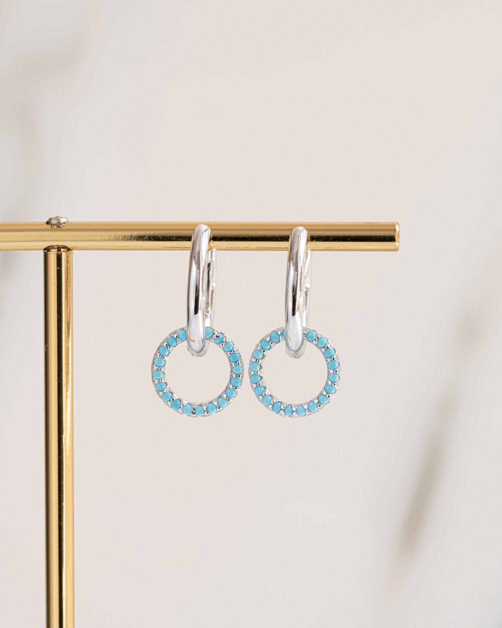 Turquoise Circle Charm Hoops - AYUNA